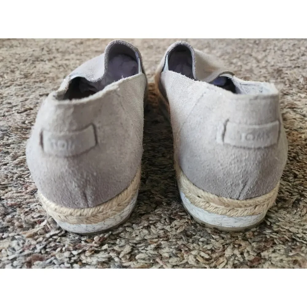 TOMS Suede Espadrille Slip-On Shoes Taupe Gray 7.5